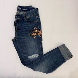 New York & Company SoHo Jeans - Curvy Boyfriend Embroidered Blue Jeans, Sz 2